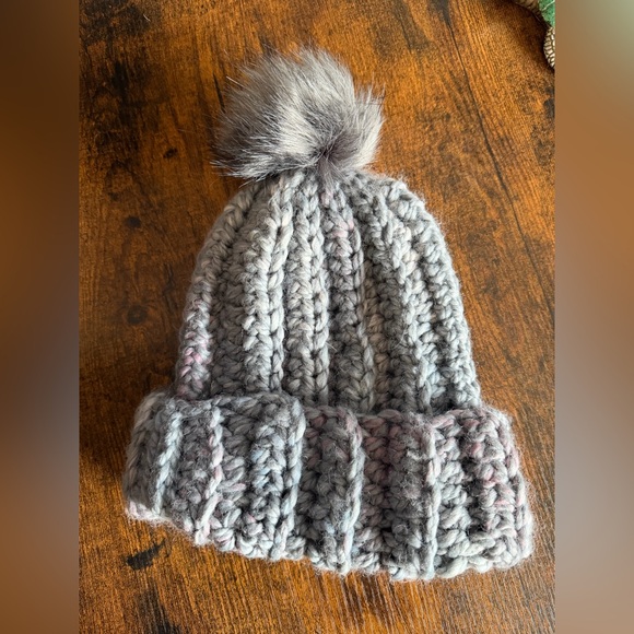 Cozy Gray handmade crochet Pom-Pom Beanie for adults - Picture 4 of 4